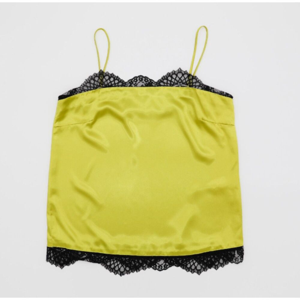 Satin Lace Cami Top Medium Slip Lime Green Coquette‎ Y2K Bridal Night Out Party
